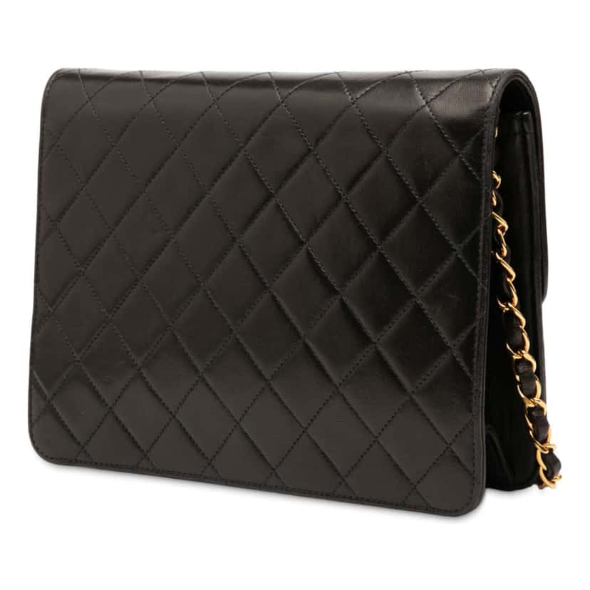 Chanel Small CC Quilted Lambskin Single Flap Black Leather Good condition - Back View