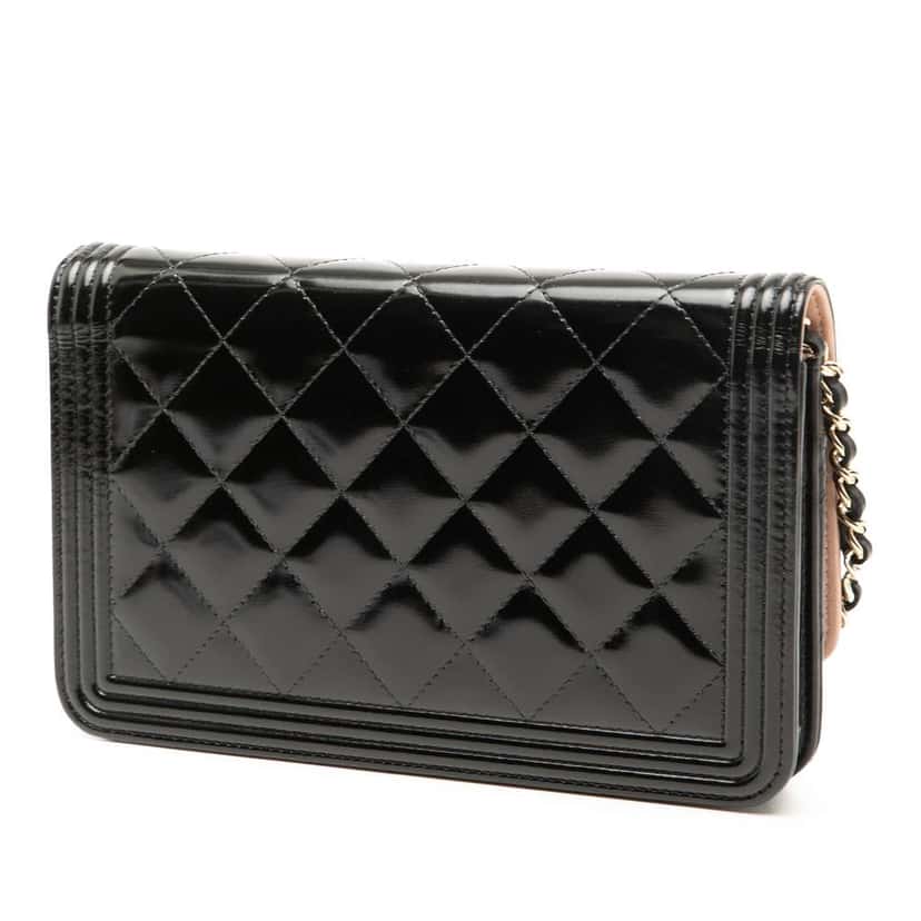 Chanel Quilted Patent Boy Wallet on Chain Black Leather Good condition - Back View