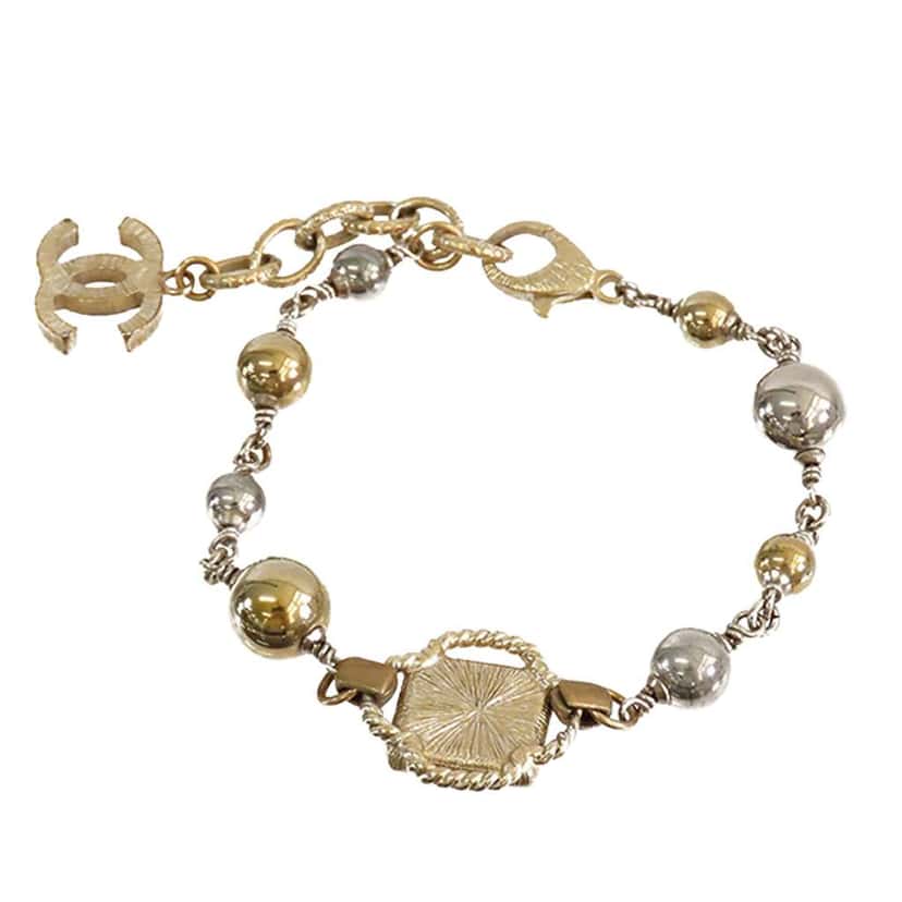 Chanel CC Gold and Palladium Plated Station Bracelet Gold Metal Good condition - Back View