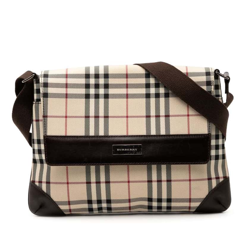 Burberry House Check Canvas Flap Crossbody Brown Canvas Good condition - Front View