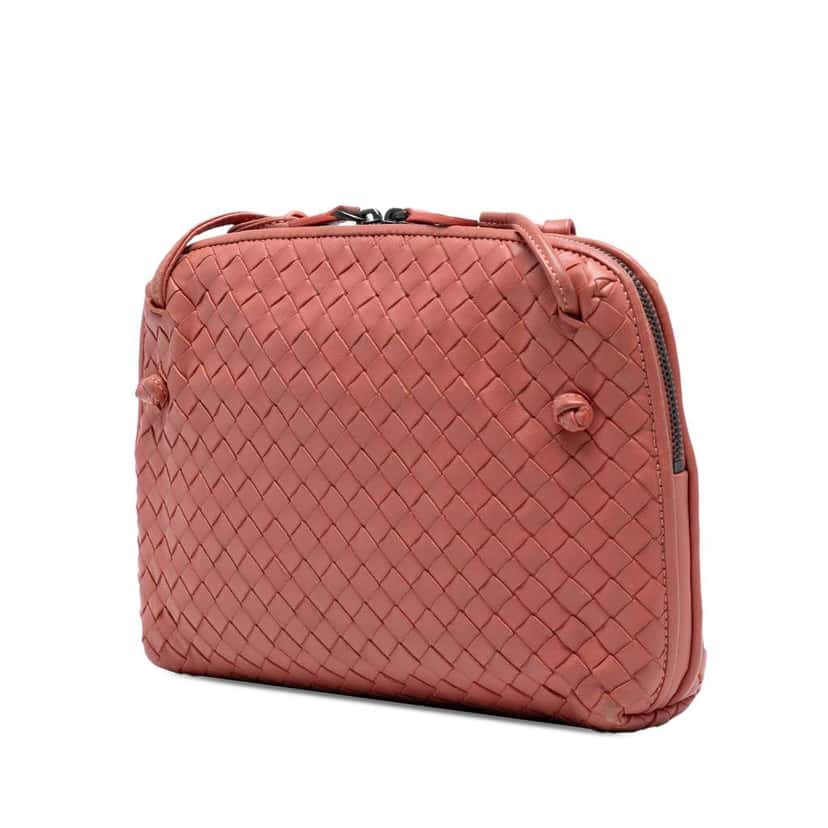 Bottega Veneta Nappa Intrecciato Nodini Crossbody Pink Leather Good condition - Back View