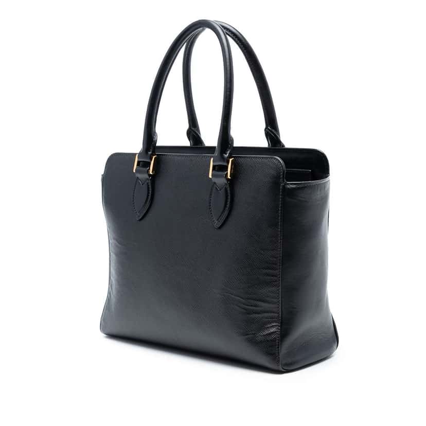 Prada Saffiano and Soft Calf Satchel Black Leather Good condition - Back View