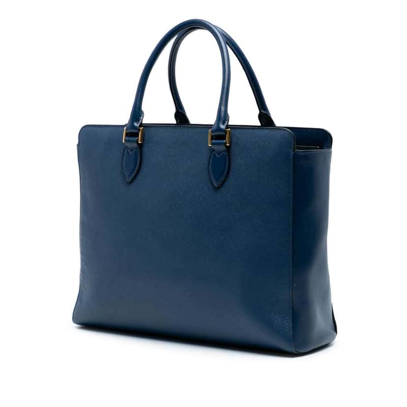 Prada Soft Calf Trimmed Saffiano Zippered Convertible Tote Blue Leather Good condition - Back View