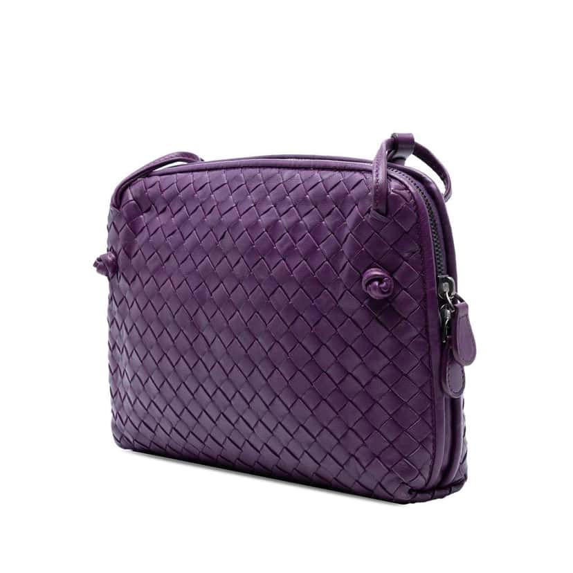 Bottega Veneta Nappa Intrecciato Nodini Crossbody Purple Leather Good condition - Back View