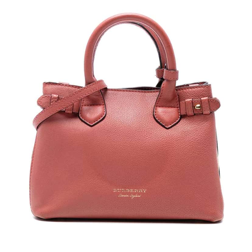 Burberry Small Grainy Calfskin and House Check Banner Satchel Pink Leather Very good condition - Front View