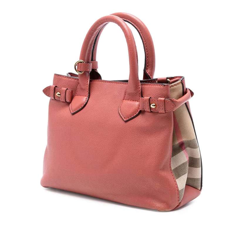 Burberry Small Grainy Calfskin and House Check Banner Satchel Pink Leather Very good condition - Back View