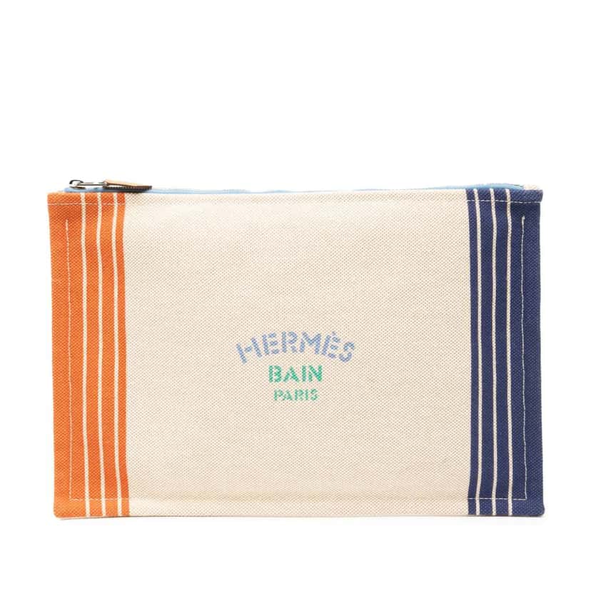 Hermès Large H Canvas Maillon Marin case Brown Canvas Good condition - Front View