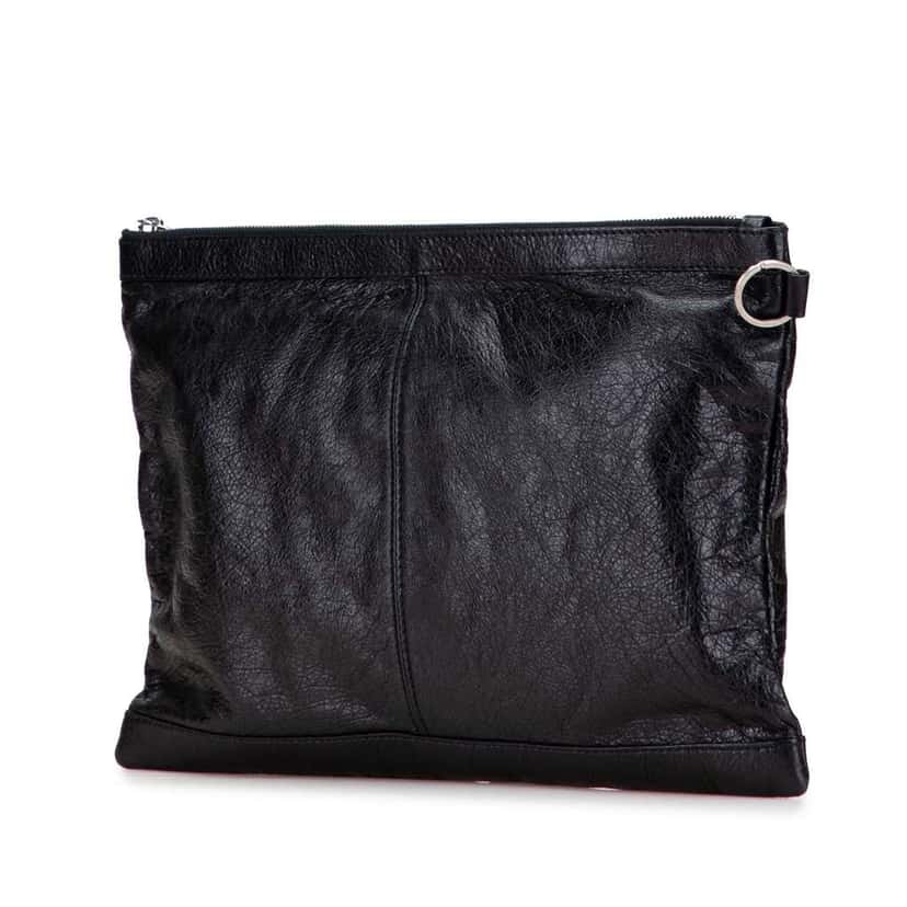 Balenciaga Lambskin Motocross Classic Clip L Clutch Black Leather Good condition - Back View