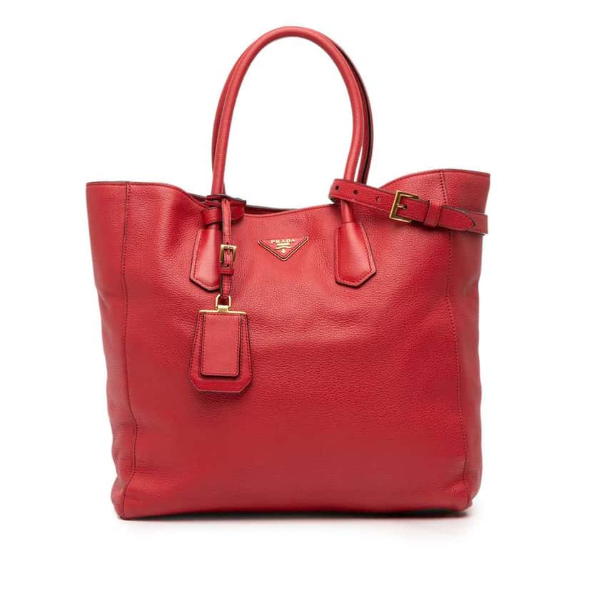 Prada Vitello Daino Open Convertible Tote Red Leather Good condition - Front View