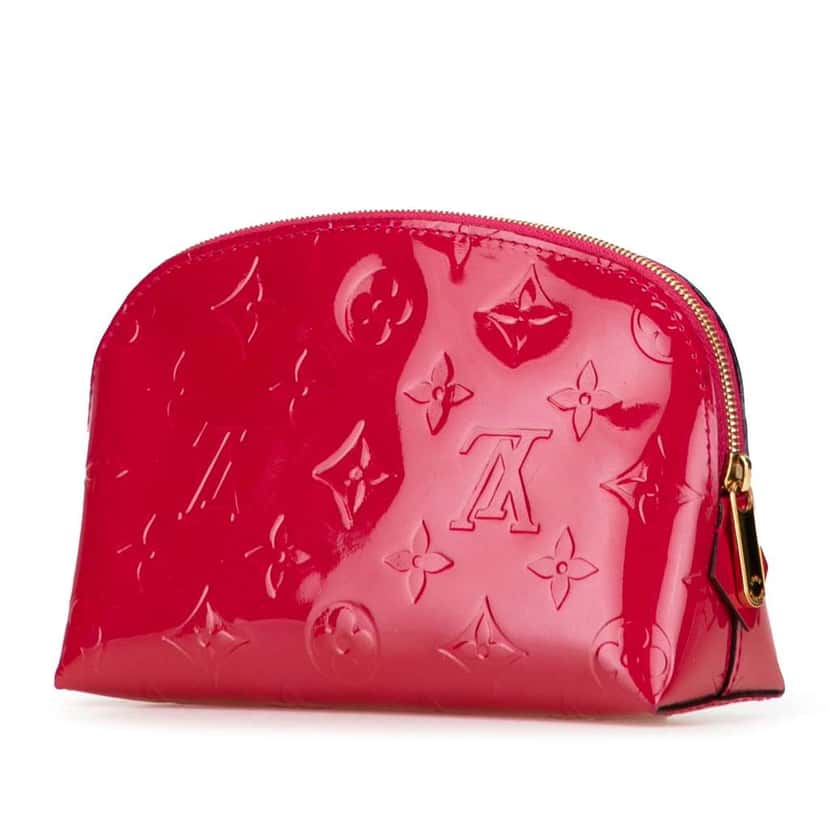 Louis Vuitton Monogram Vernis Cosmetic Pouch Red Leather Good condition - Back View