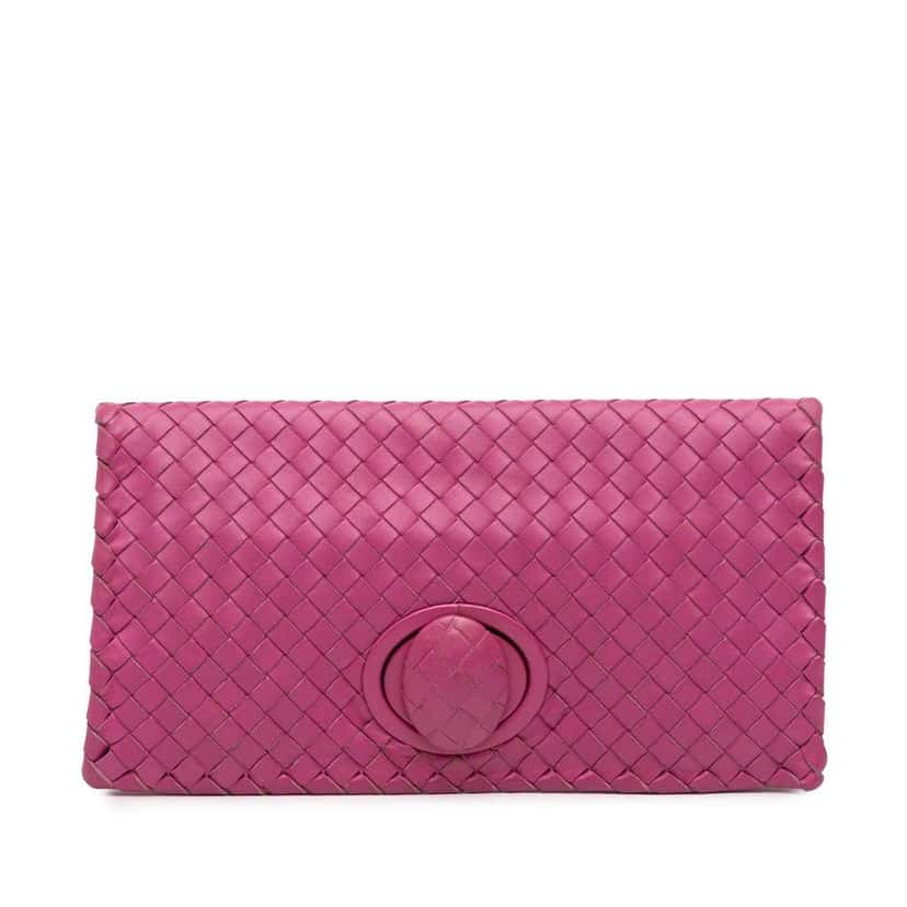 Bottega Veneta Nappa Intrecciato Turn Lock Clutch Pink Leather Good condition - Front View