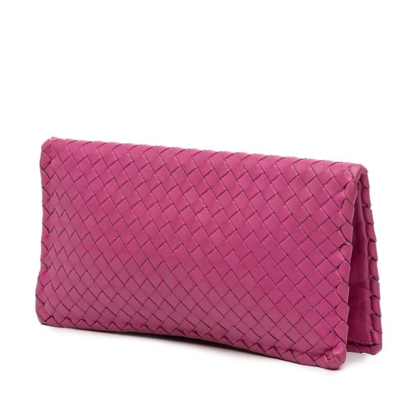 Bottega Veneta Nappa Intrecciato Turn Lock Clutch Pink Leather Good condition - Back View