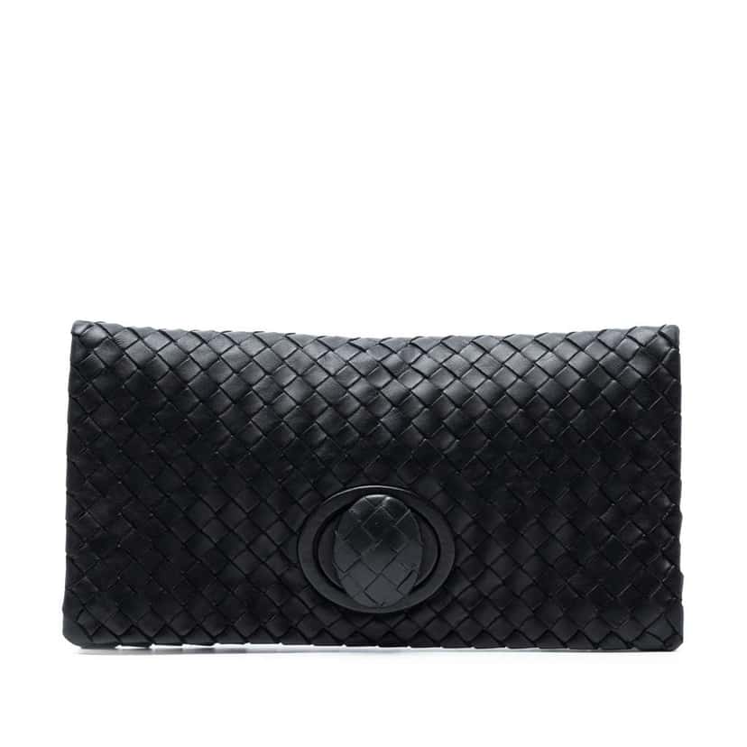 Bottega Veneta Nappa Intrecciato Turn Lock Clutch Black Leather Good condition - Front View