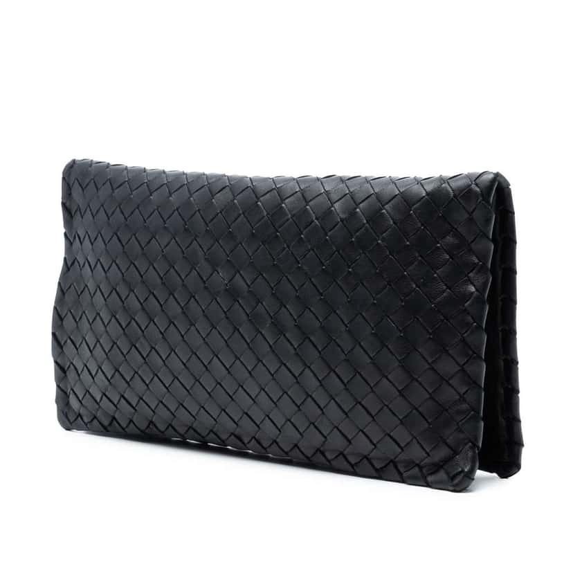 Bottega Veneta Nappa Intrecciato Turn Lock Clutch Black Leather Good condition - Back View