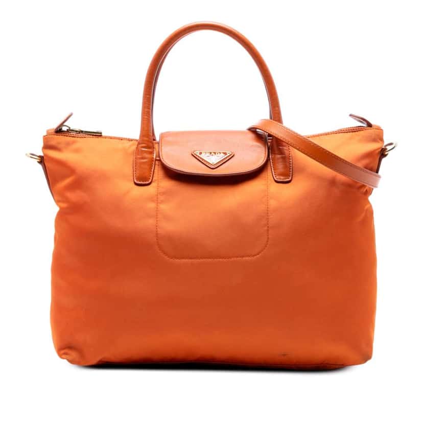 Prada Saffiano Trimmed Tessuto Satchel Orange Good condition - Front View
