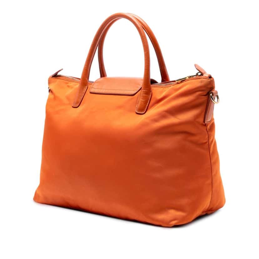 Prada Saffiano Trimmed Tessuto Satchel Orange Good condition - Back View