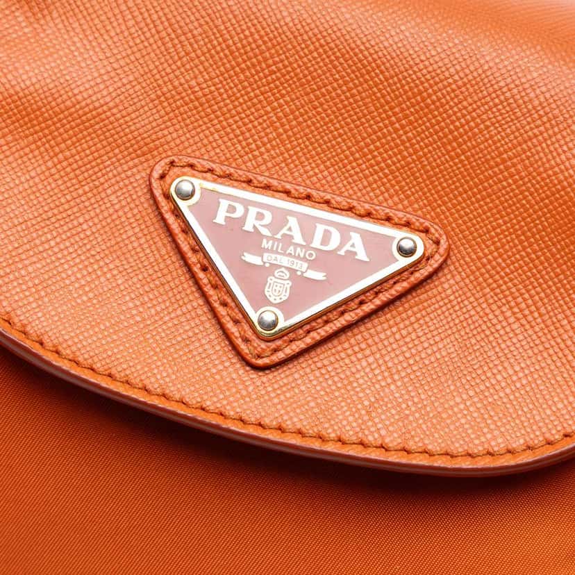 Prada Saffiano Trimmed Tessuto Satchel Orange Good condition - Box View