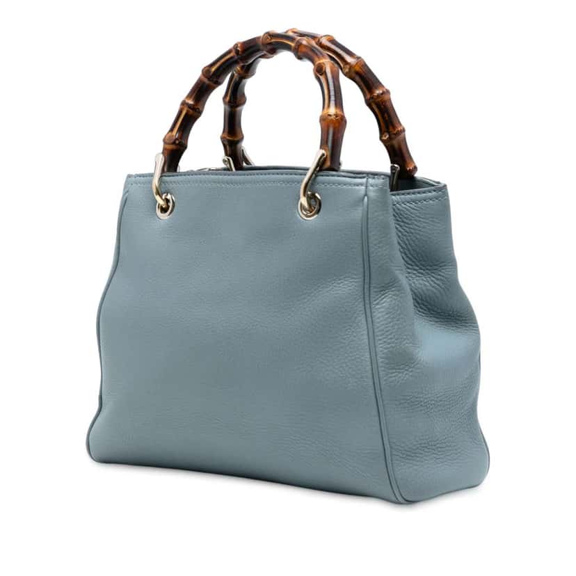 Gucci Small Calfskin Bamboo Shopper Satchel Blue Leather Good condition - Back View