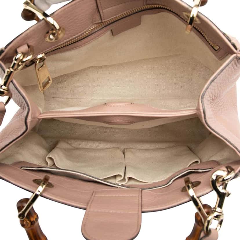 Gucci Small Calfskin Bamboo Shopper Satchel Pink Leather Good condition - Model View