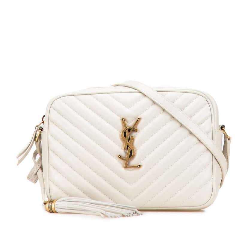 Saint Laurent Quilted Leather Monogram Lou Camera Bag White Leather Good condition - Front View