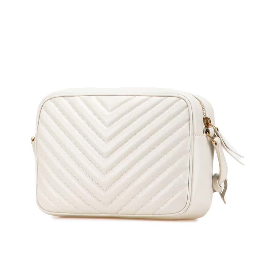 Saint Laurent Quilted Leather Monogram Lou Camera Bag White Leather Good condition - Back View