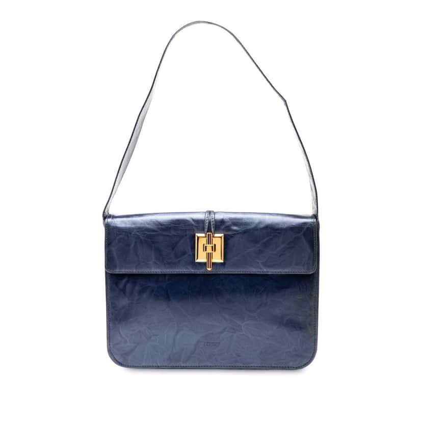Loewe Leather Flap Shoulder Bag Blue Leather Good condition - Front View
