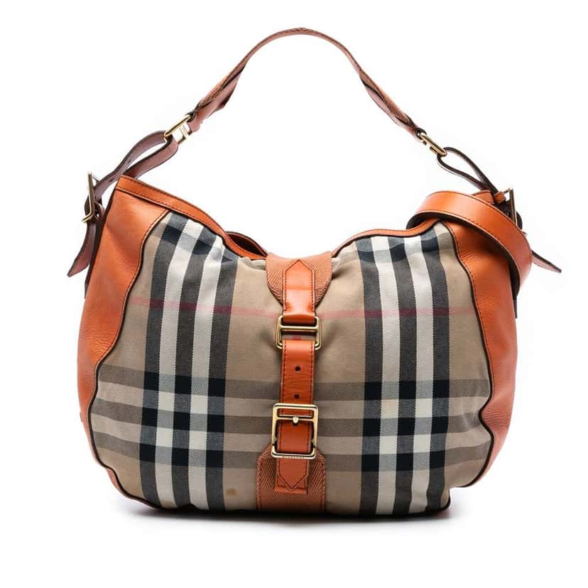 Burberry House Check Canvas Ashwood Hobo Brown Canvas Very good condition - Front View