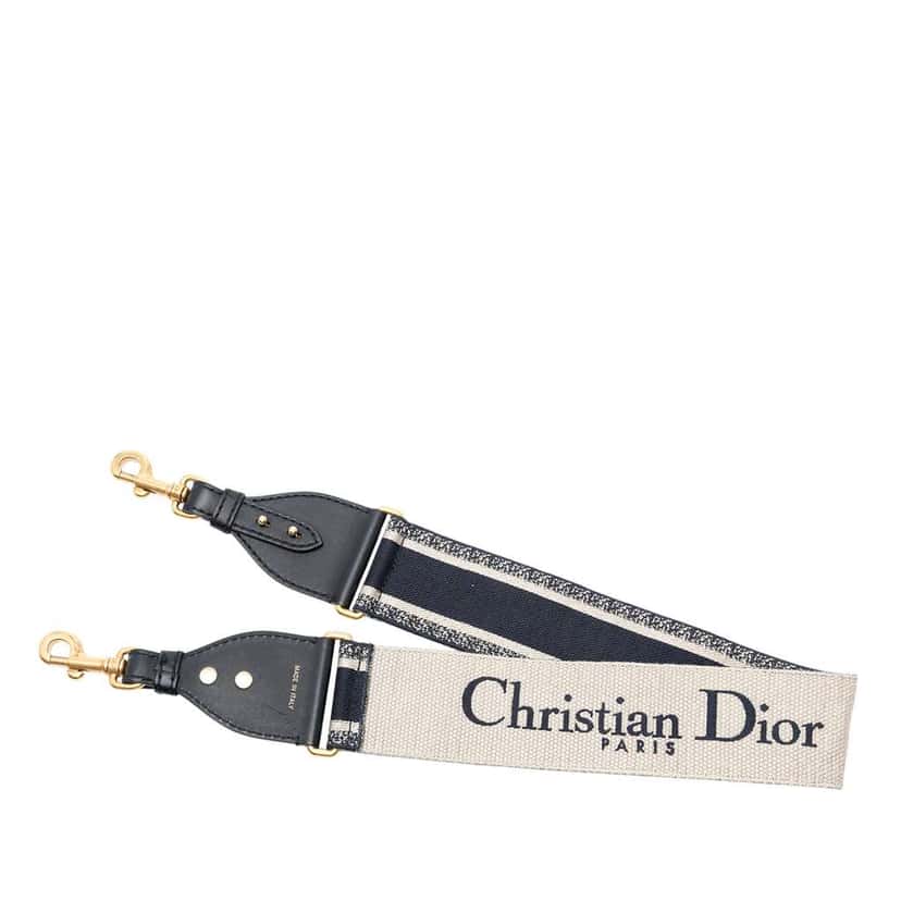 Dior Embroidered Canvas Logo Shoulder Strap Blue Canvas Very good condition - Front View