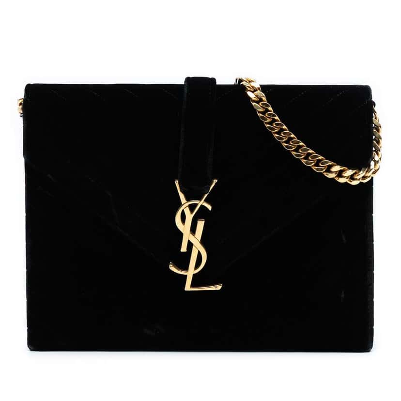 Saint Laurent Medium Chevron Velvet Monogram Envelope Bag Black Velvet Good condition - Front View