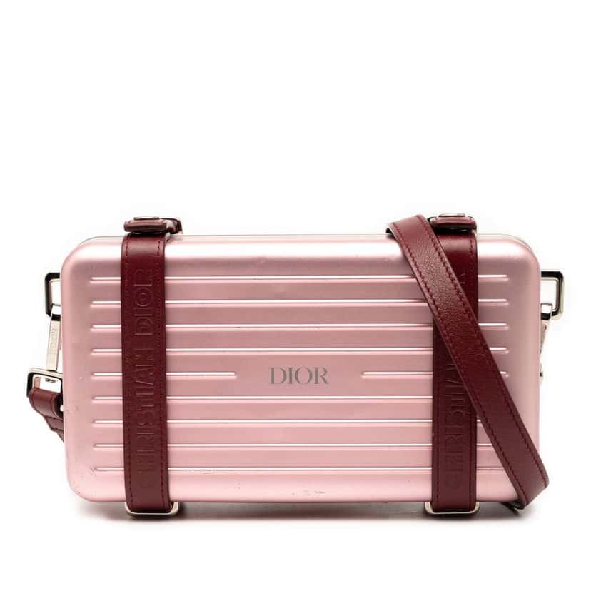 Dior Rimowa Aluminum Personal Clutch On Strap Pink Stainless steel Good condition - Front View