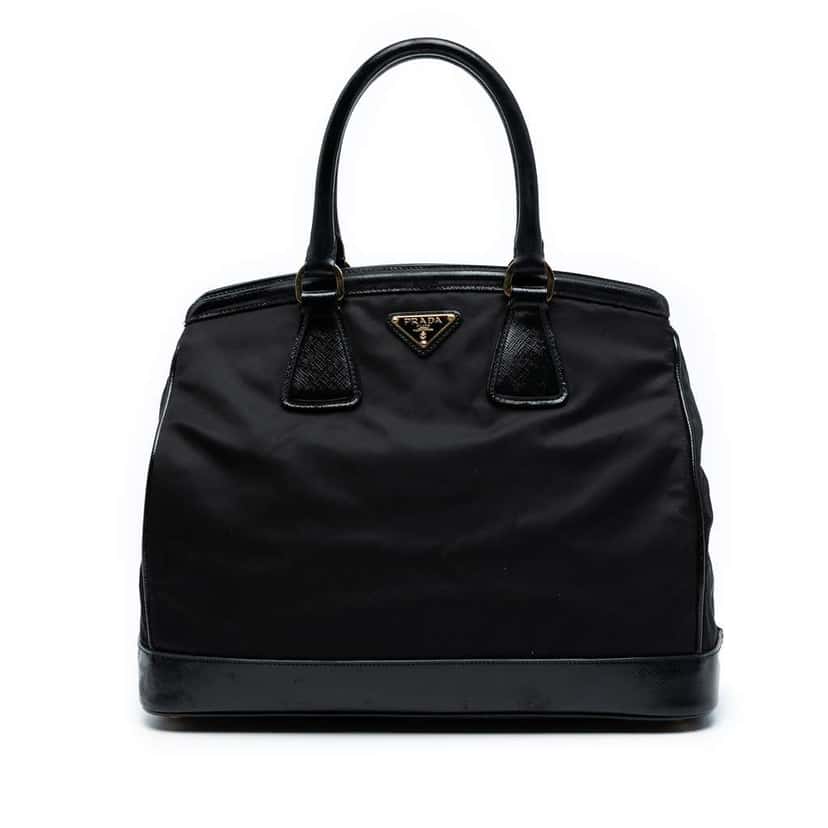 Prada Saffiano Vernice Trimmed Tessuto Parabole Tote Black Good condition - Front View
