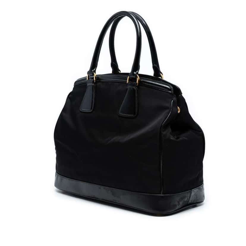 Prada Saffiano Vernice Trimmed Tessuto Parabole Tote Black Good condition - Back View