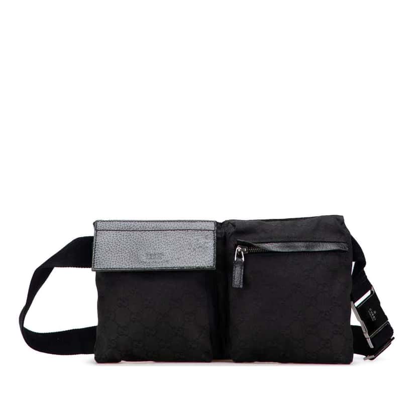 Gucci GG Canvas Double Pocket Belt Bag Black Canvas Good condition - Front View