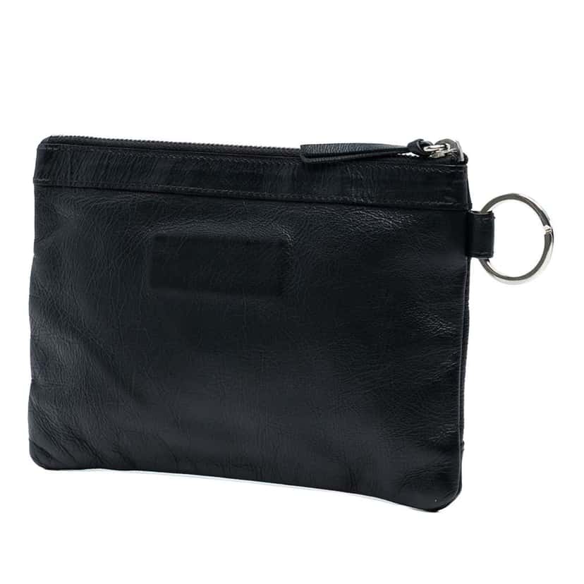 Balenciaga Lambskin Motocross Classic Clip Zip Pouch Black Leather Very good condition - Back View