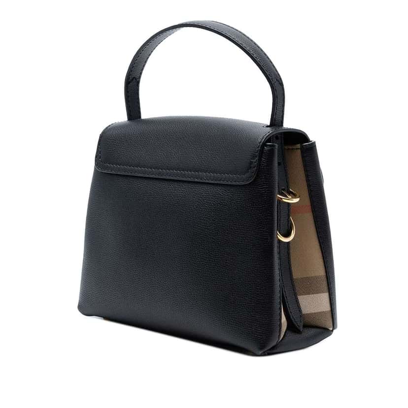 Burberry Small Calfskin and House Check Camberley Satchel Black Leather Good condition - Back View