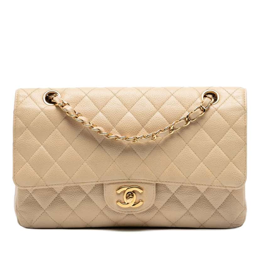 Chanel Medium Classic Caviar Double Flap Brown Leather Good condition - Front View