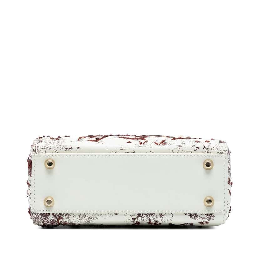 Dior Limited Edition Mini Calfskin Embroidered Toile de Jouy Lady Dior White Leather Good condition - Inside View