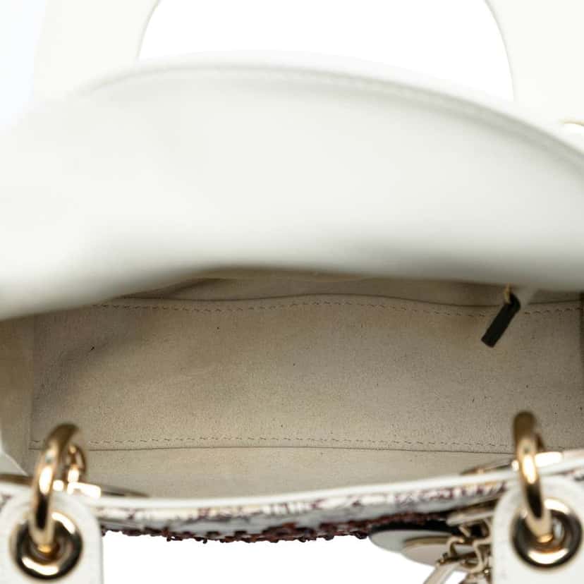 Dior Limited Edition Mini Calfskin Embroidered Toile de Jouy Lady Dior White Leather Good condition - Model View