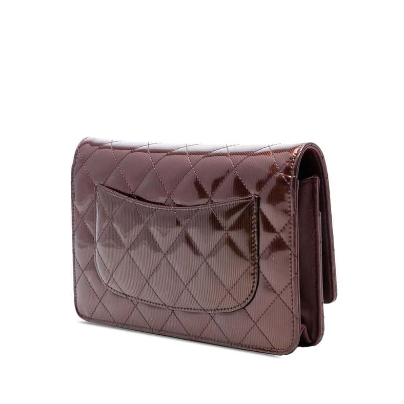 Chanel CC Quilted Metallic Patent Striped Wallet on Chain Red Leather Good condition - Back View