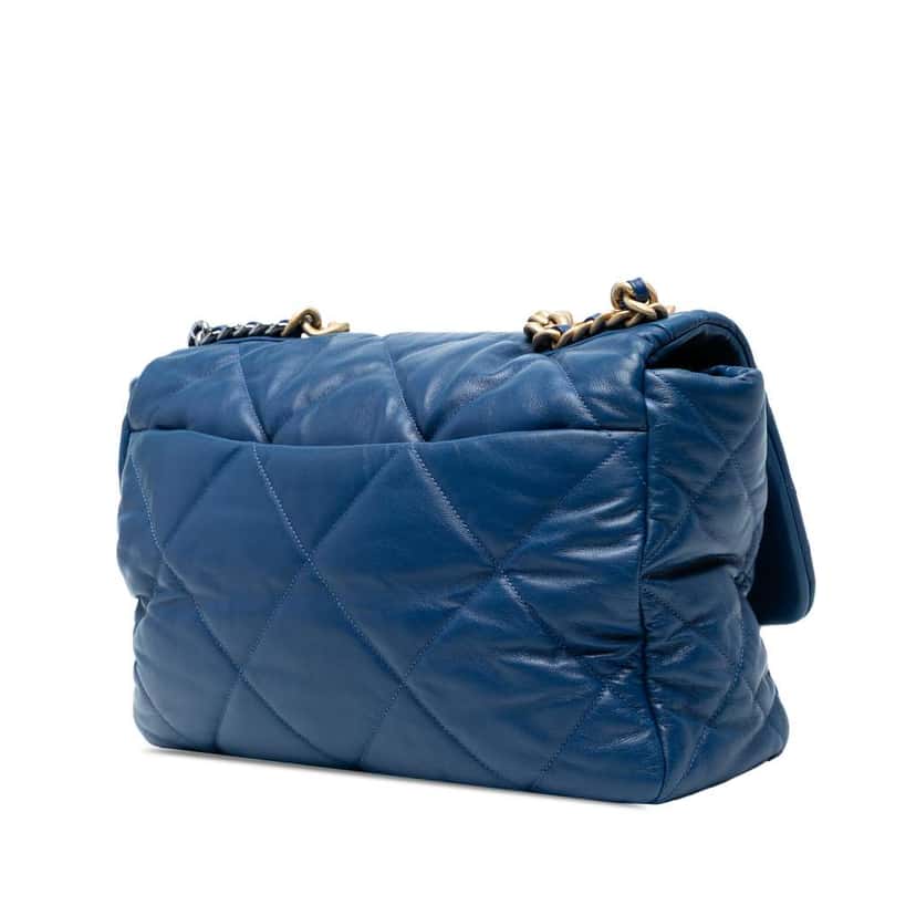 Chanel Maxi Lambskin 19 Flap Blue Leather Very good condition - Back View