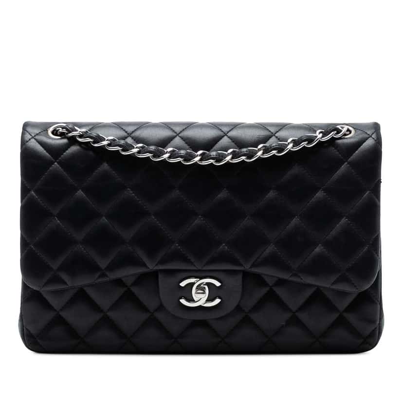 Chanel Jumbo Classic Lambskin Double Flap Black Leather Good condition - Front View