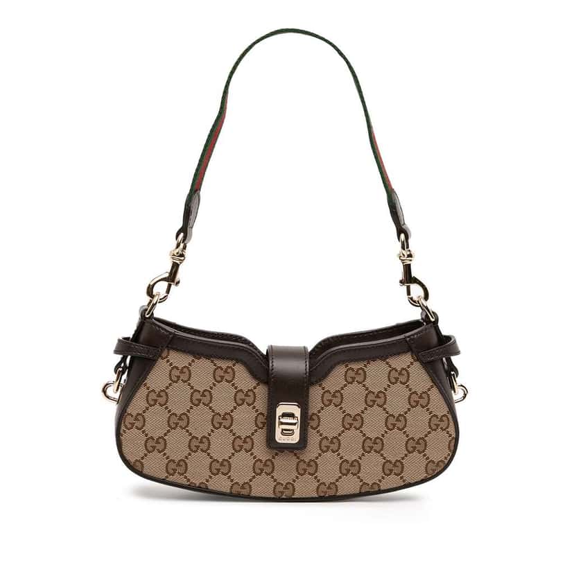 Gucci Mini GG Supreme Moon Side Web Shoulder Bag Brown Canvas Very good condition - Front View
