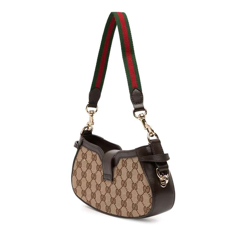 Gucci Mini GG Supreme Moon Side Web Shoulder Bag Brown Canvas Very good condition - Back View