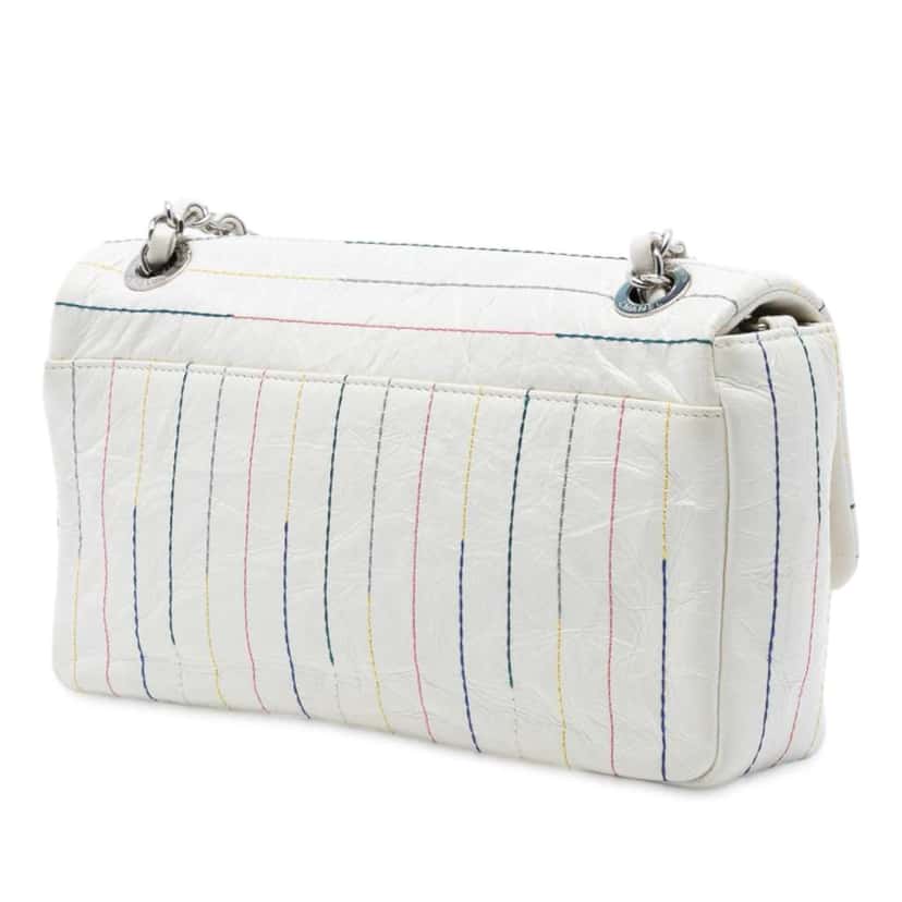 Chanel Distressed Calfskin Straight Line Stitch Flap White Leather Very good condition - Back View