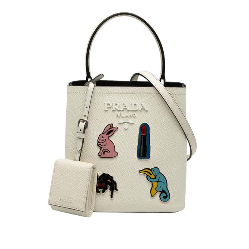 Prada Small Saffiano Cuir Smalto Panier Satchel White Leather Good condition - Front View