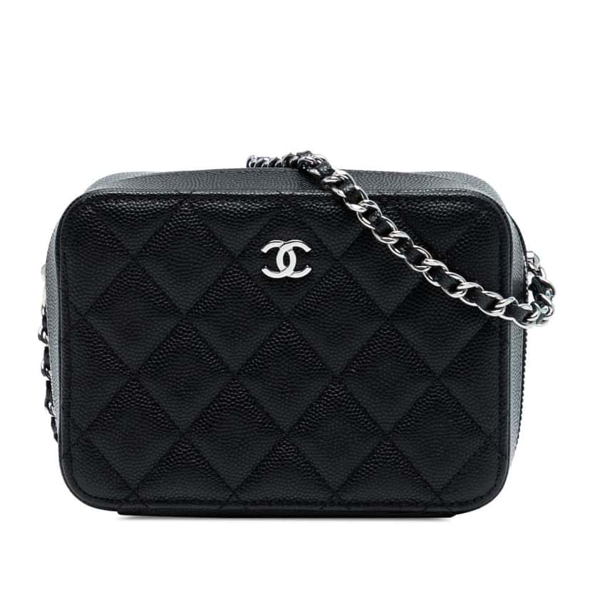 Chanel CC Quilted Caviar Camera Bag Black Leather Very good condition - Front View