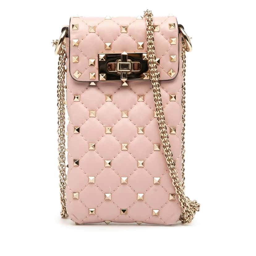 Valentino Lambskin Rockstud Spike Phone Case Crossbody Pink Leather Good condition - Front View