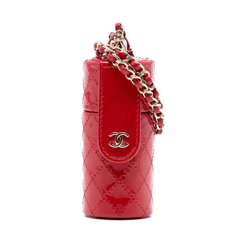 Chanel CC Quilted Patent Lipstick Case Red Leather Good condition - Front View