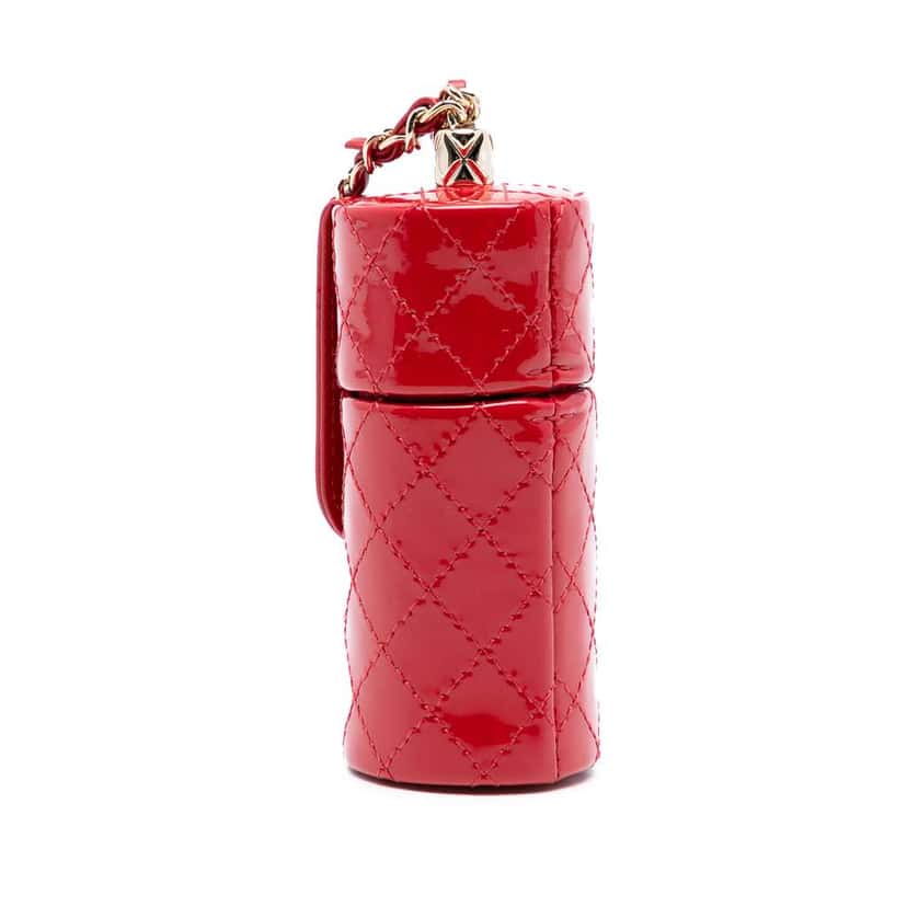 Chanel CC Quilted Patent Lipstick Case Red Leather Good condition - Back View