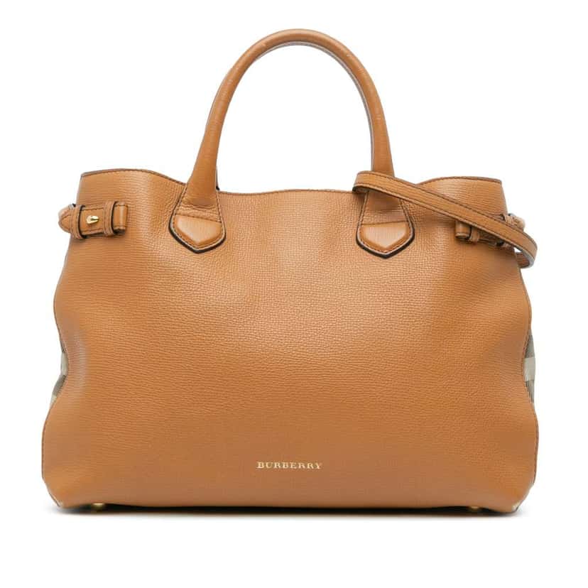 Burberry Medium Leather and House Check Banner Satchel Brown Leather Good condition - Front View